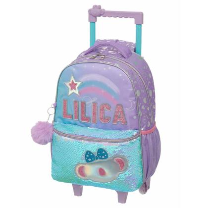 Imagem de Mochila Infantil Rodinhas e Lancheira Escolar Menina Lilica Ripilica Feminina Alças Reforçada Cor Lilás Resistente
