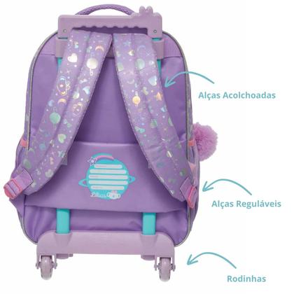 Imagem de Mochila Infantil Rodinhas e Lancheira Escolar Menina Lilica Ripilica Feminina Alças Reforçada Cor Lilás Resistente