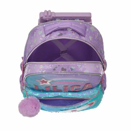Imagem de Mochila Infantil Rodinhas e Lancheira Escolar Menina Lilica Ripilica Feminina Alças Reforçada Cor Lilás Resistente