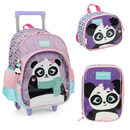 Imagem de Mochila Infantil Rodinhas Panda Com Lancheira E Estojo Lilás