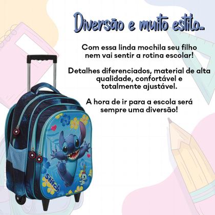 Imagem de Mochila Infantil Stitch Rodinha Reforçada Passeio Creche