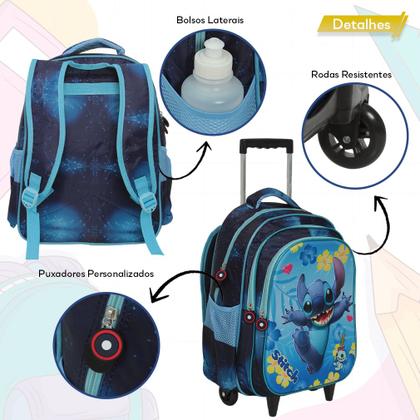 Imagem de Mochila Infantil Stitch Rodinha Reforçada Passeio Creche