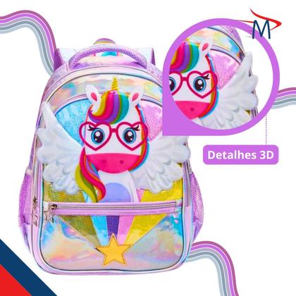 Imagem de Mochila Infantil Unicórnio 16" Com Estojo Unicórnio Felpudo