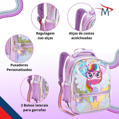 Mochila Infantil Unicórnio 16" Com Estojo Unicórnio Felpudo - Art Brink Imagem de Mochila Infantil Unicórnio 16" Com Estojo Unicórnio Felpudo