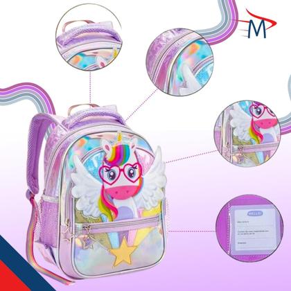 Mochila Infantil Unicórnio 16" Com Estojo Unicórnio Felpudo - Art Brink Imagem de Mochila Infantil Unicórnio 16" Com Estojo Unicórnio Felpudo