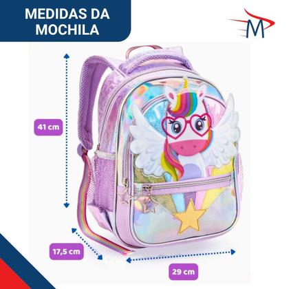 Mochila Infantil Unicórnio 16" Com Estojo Unicórnio Felpudo - Art Brink Imagem de Mochila Infantil Unicórnio 16" Com Estojo Unicórnio Felpudo