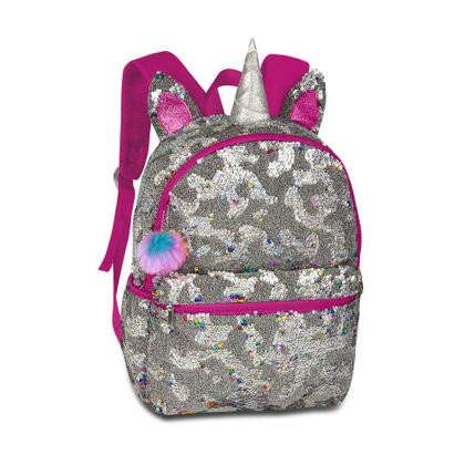 Imagem de Mochila infantil unicórnio paetes muda de cor com pompom