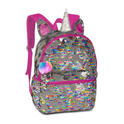 Imagem de Mochila infantil unicórnio paetes muda de cor com pompom