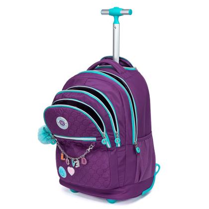 Imagem de Mochila Juvenil Rodinha Estojo Lancheira Escolar Menina