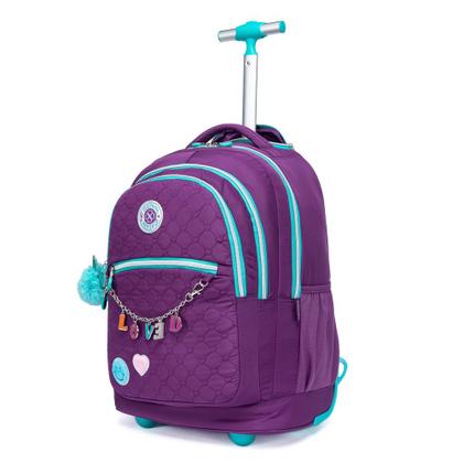 Imagem de Mochila Juvenil Rodinha Estojo Lancheira Escolar Menina