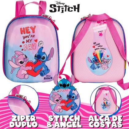 Imagem de Mochila Lancheira Stitch Angel Disney Rosa Infantil Escolar Meninas - Diplomata