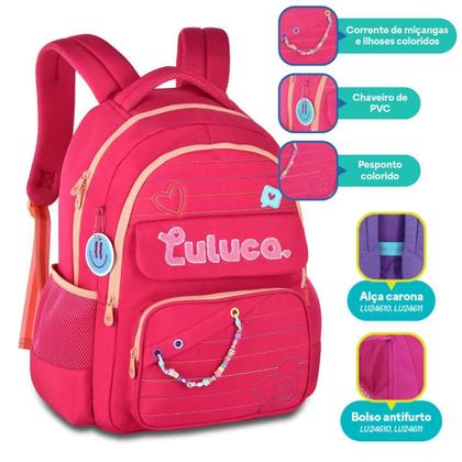 Imagem de Mochila Luluca Premium Bolsa Escolar Feminina Juvenil - Rosa