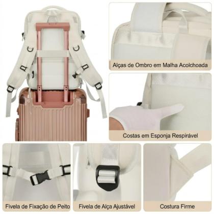 Imagem de Mochila Mala de Bordo Expansível 45L Viagem Faculdade Trabalho Impermeavel Reforçada Bege