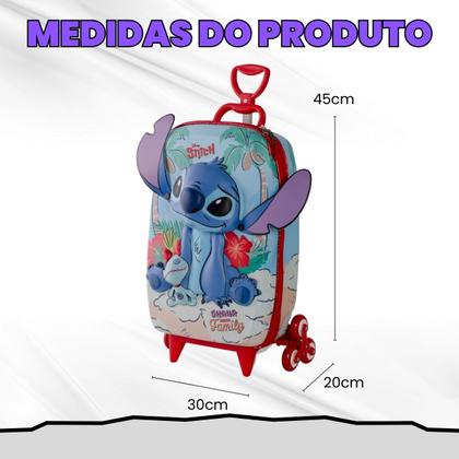 Imagem de Mochila Mala escolar infantil de 3 rodinhas e Relevo 3D