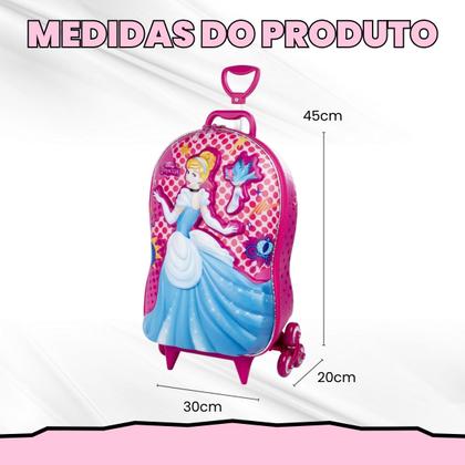 Imagem de Mochila Mala escolar infantil de 3 rodinhas e Relevo 3D