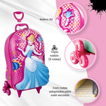 Imagem de Mochila Mala escolar infantil de 3 rodinhas e Relevo 3D