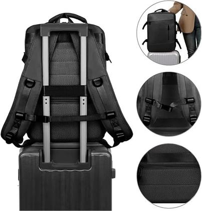 Imagem de Mochila Mala Unissex Com Bolso Expansível Espaço Para Notebook Cabo USB Trabalho Viagem Bordo