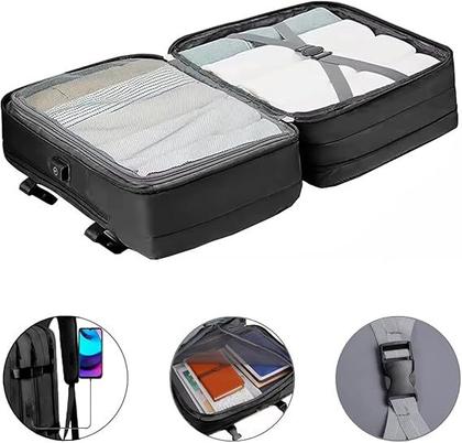 Imagem de Mochila Mala Unissex Com Bolso Expansível Espaço Para Notebook Cabo USB Trabalho Viagem Bordo