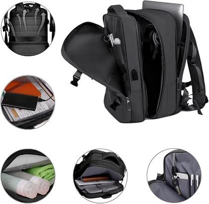 Imagem de Mochila Mala Unissex Com Bolso Expansível Espaço Para Notebook Cabo USB Trabalho Viagem Bordo