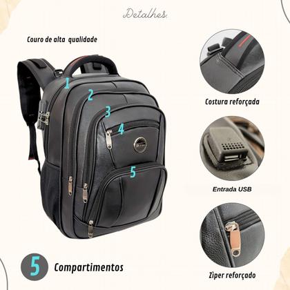 Imagem de Mochila Masculina Couro Antifurto Cadeado C/ Senha Reforçada
