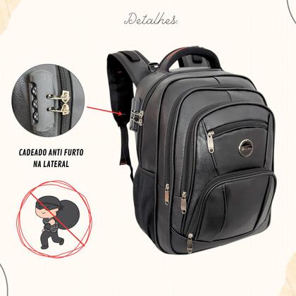 Imagem de Mochila Masculina Couro Antifurto Cadeado C/ Senha Reforçada