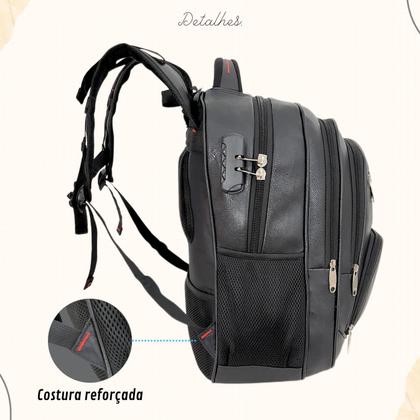 Imagem de Mochila Masculina Couro Antifurto Cadeado C/ Senha Reforçada