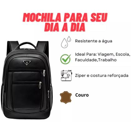 Imagem de Mochila Masculina Couro Resistente Impermeável Reforçada