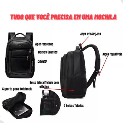 Imagem de Mochila Masculina Couro Resistente Impermeável Reforçada