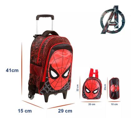 Imagem de Mochila Masculina De Rodinha Homem Aranha Lancheira Estojo