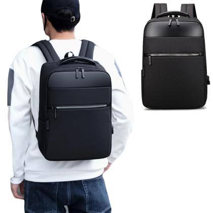 Imagem de Mochila Masculina Executiva com Detalhes em Couro PU Premium Impermeável com entrada USB Resistente à riscos Slim