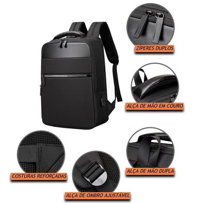 Imagem de Mochila Masculina Executiva com Detalhes em Couro PU Premium Impermeável com entrada USB Resistente à riscos Slim
