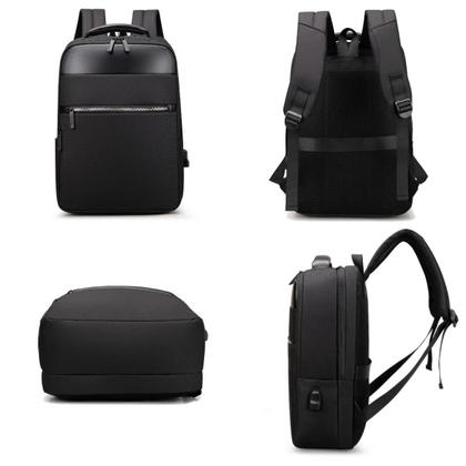 Imagem de Mochila Masculina Executiva com Detalhes em Couro PU Premium Impermeável com entrada USB Resistente à riscos Slim