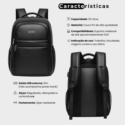 Imagem de Mochila Masculina Executiva Couro 33L Resistente Para Trabalho Faculdade
