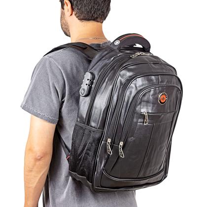 Imagem de Mochila Masculina Executiva Couro Cadeado Notebook USB + Mala Alça de Mão Transversal Bege