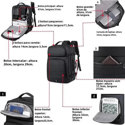 Imagem de Mochila Masculina Expansível à Prova d'Água 17 Polegadas com USB - Ideal para Viagens e Esportes