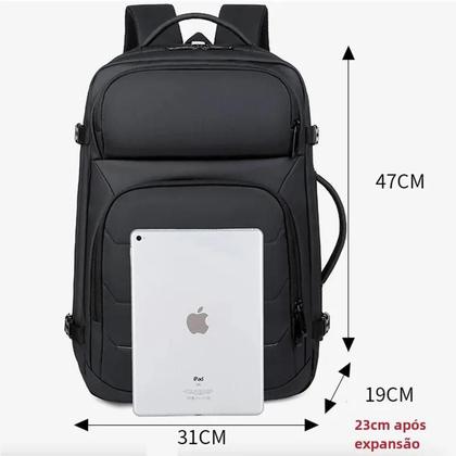 Imagem de Mochila Masculina Expansível à Prova d'Água 17 Polegadas com USB - Ideal para Viagens e Esportes