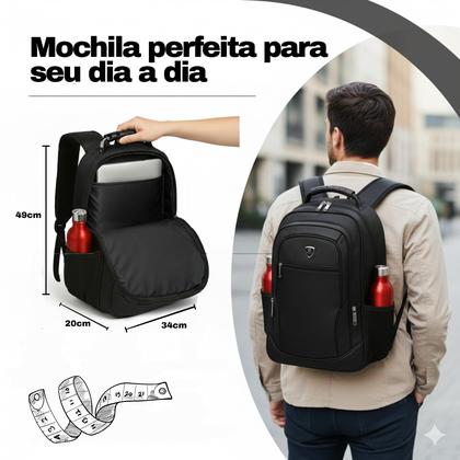 Imagem de Mochila Masculina Faculdade Impermeável Resistente Grande Alça de Aço