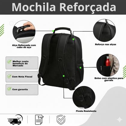 Imagem de Mochila Masculina Faculdade Impermeável Resistente Grande Alça de Aço