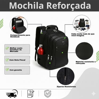 Imagem de Mochila Masculina Faculdade Impermeável Resistente Grande Alça de Aço