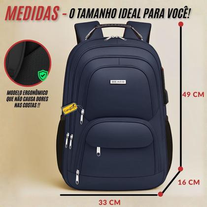 Imagem de Mochila Masculina Feminina Notebook Reforçada Escolar Faculdade Trabalho Viagem Dia a Dia Resistente a Água Saída usb Fone