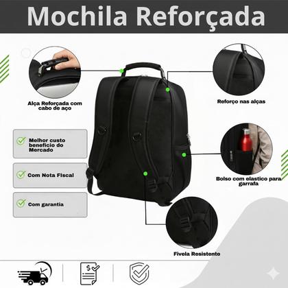 Imagem de Mochila Masculina Reforçada Faculdade Impermeável Resistente Grande Alça de Aço Forte
