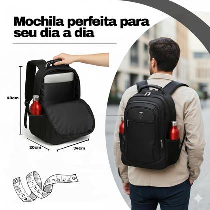 Imagem de Mochila Masculina Reforçada Faculdade Impermeável Resistente Grande Alça de Aço Forte