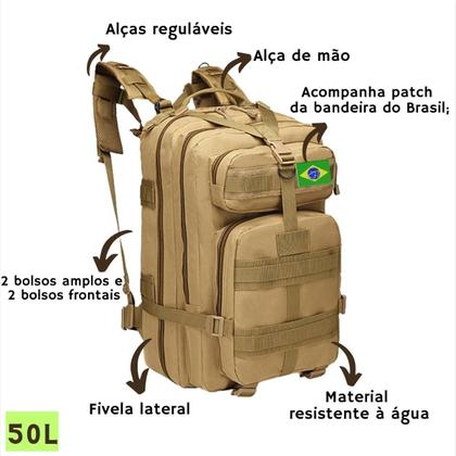 Imagem de Mochila Masculina tatica militar Impermeável Reforçada Grande 50 Litros escolha a sua