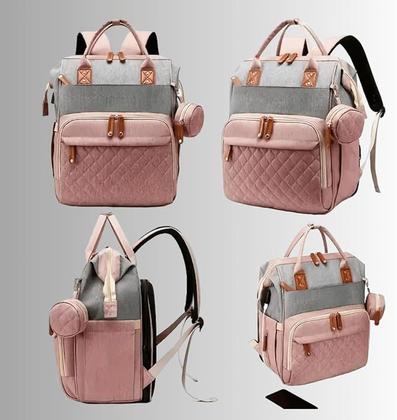 Imagem de Mochila Maternidade, Bolsa Mochila Maternidade Impermeável Bebê Menino Menina, Grande capacidade CodaTech PREMIUM Cor de Rosa com detalhe Cinza