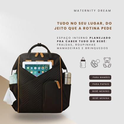 Imagem de Mochila Maternidade Impermeável Ergonômica Multifuncional para Gestantes Mamãe e Bebê Menino Menina Versão Luxo Marca Maternity Dream Cor PRETA