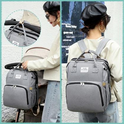 Imagem de Mochila Maternidade que Vira Berço com Bolsos Térmicos à Prova Dágua Alças Acolchoadas Ideal para Mamães e Bebês