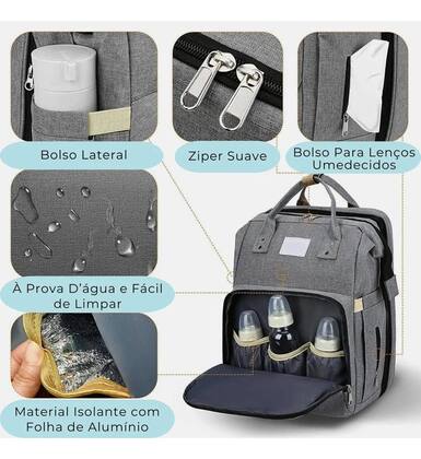 Imagem de Mochila Maternidade Vira Berço Bebê Usb Impermeável Trocador