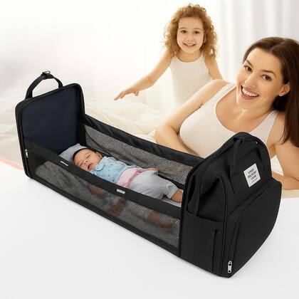 Imagem de Mochila Maternidade Vira Berço Bebê Usb Impermeável Trocador