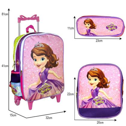 Imagem de Mochila Menina Infantil Rodinha com Lancheira Estojo Sofia