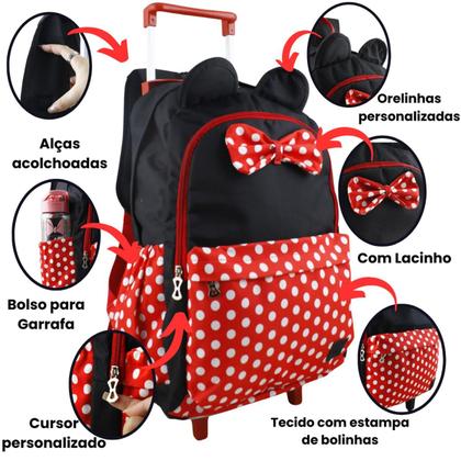 Imagem de Mochila Minnie Com Rodinhas Infantil + Lancheira Térmica Kit Escolar